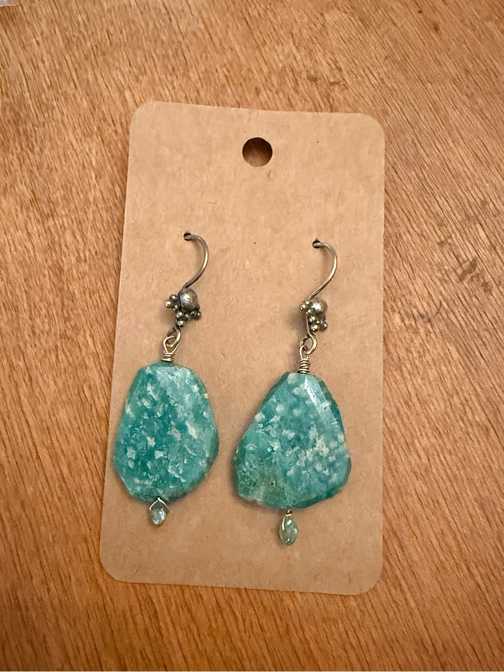 Handcrafted Vintage Amazonite, Apatite & Bali Silver Dangle Earrings
